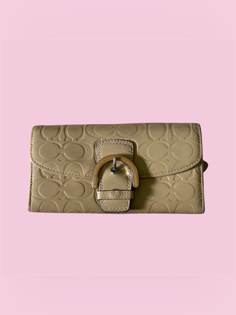 Coach Embossed Leather Wallet with Buckle